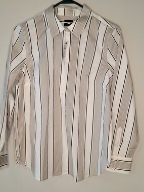 Talbots Petite M Button-Up Shirt NWT White Black Stripe Non-Iron Women’s Top